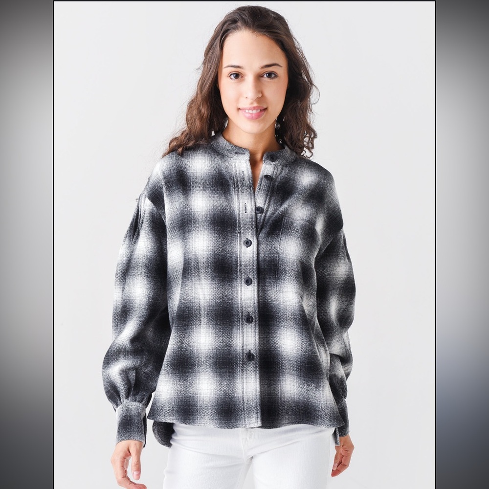 Rebecca Minkoff Black and White Plaid Button-Up Shirt